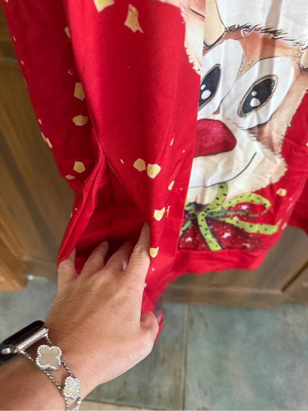 Women's Red Long-Sleeve Holiday Hoodie Dress - Merry Christmas Reindeer - Picture 4 of 7